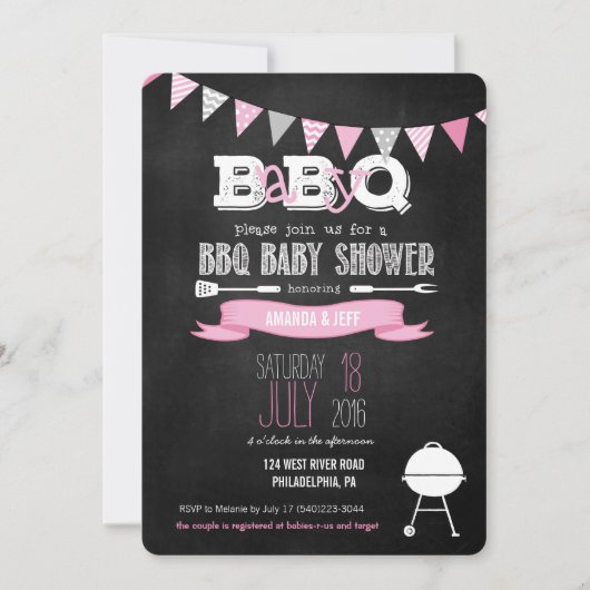 Invitation Baby shower BBQ Pink BabyQ (Devant)