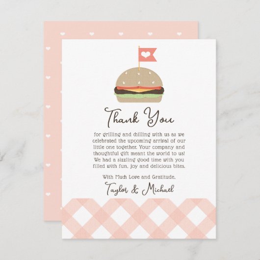 Invitation Baby shower BBQ Pink Burger Couples (Devant / Derrière)