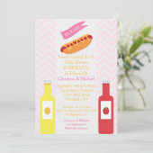 Invitation Baby shower BBQ Pink Chevron Hotdog (Debout devant)