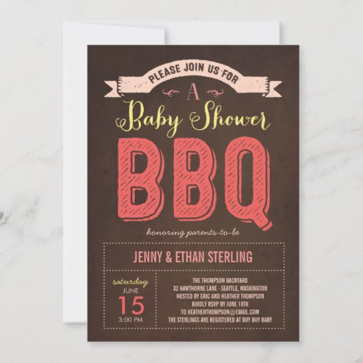 Invitation Baby shower BBQ - rose (Devant)