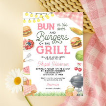 Invitation Baby shower BBQ Rose - Bun dans le four