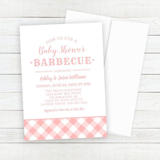 Invitation Baby shower BBQ Rose En vichy Plaid