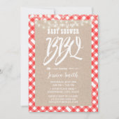 Invitation Baby shower BBQ Rouge Plaid Rustique Kraft (Devant)