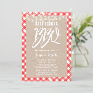 Invitation Baby shower BBQ Rouge Plaid Rustique Kraft