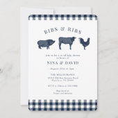 Invitation Baby shower BBQ Rustique Bleu Plaid Bébé (Devant)