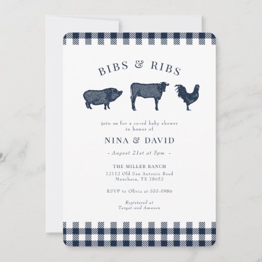 Invitation Baby shower BBQ Rustique Bleu Plaid Bébé (Devant)