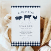 Invitation Baby shower BBQ Rustique Bleu Plaid Bébé