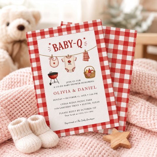 Invitation Baby Shower BBQ Rustique Gingham Rouge