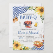 Invitation Baby shower BBQ Sunflower bleu (Devant)