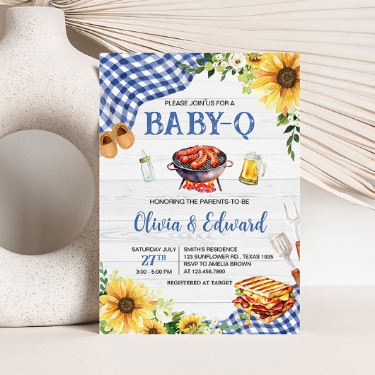 Invitation Baby shower BBQ Sunflower bleu