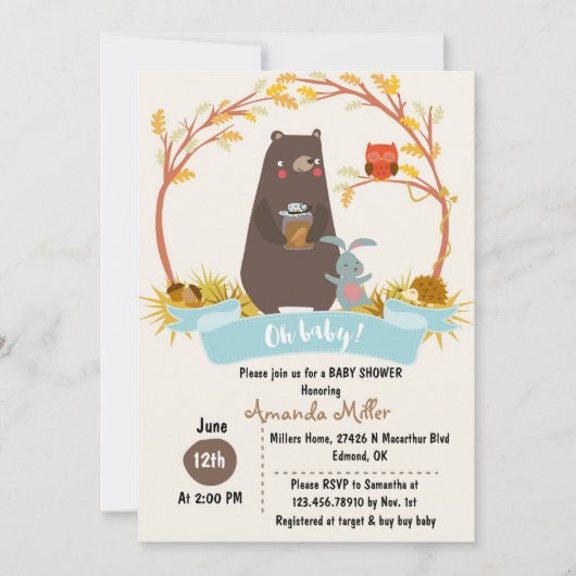 Invitation baby shower Bear (Devant)
