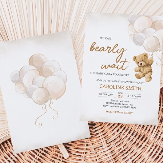 Invitation Baby shower Bear Balloons