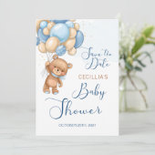 Invitation Baby shower Bear Balloons Enregistrer la date (Debout devant)