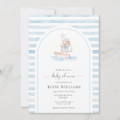 Invitation Baby shower Bear Bleu Stripe (Devant)