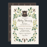Invitation Baby shower Bear Cub<br><div class="desc">Baby shower à thème boisé de Shelby Allison représentant une illustration de motifs floraux vert blanc entourant un portrait d'ours doux.</div>
