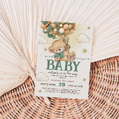 Invitation Baby shower Bear Green Balloons