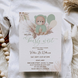 Invitation Baby shower Bear Green Balloons Pampas
