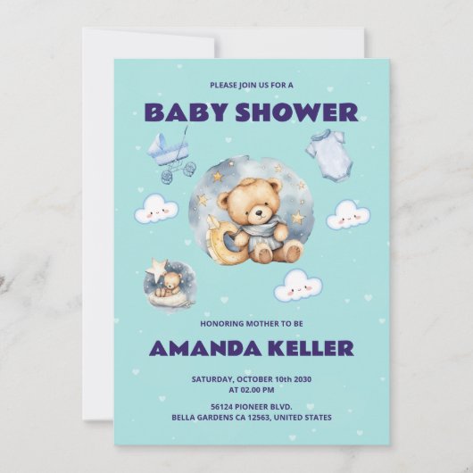 Invitation Baby shower Bear & Lune (Devant)