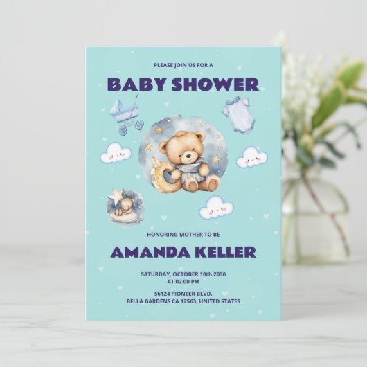 Invitation Baby shower Bear & Lune (Debout devant)