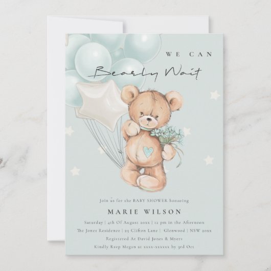 Invitation Baby shower Bearly Wait Bearly Bearly B (Devant)