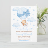 Invitation Baby shower Bearly Wait Blue Balloon Boy (Debout devant)