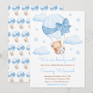 Invitation Baby shower Bearly Wait Blue Balloon Boy