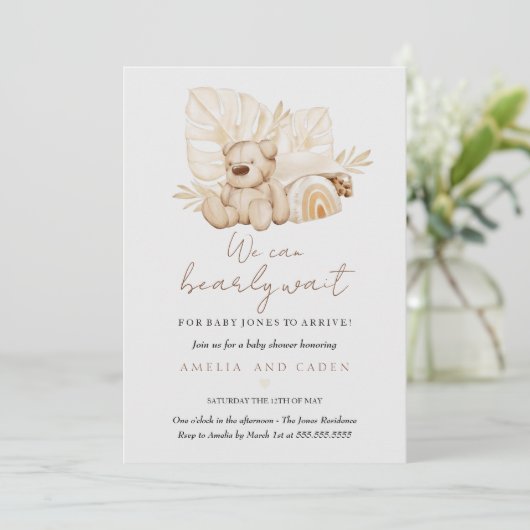 Invitation Baby shower Bearly Wait Boho (Debout devant)