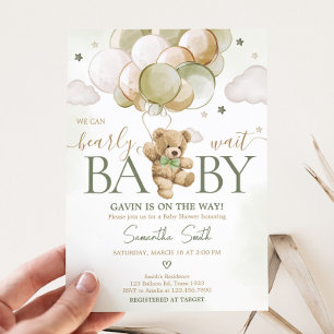 Invitation Baby shower Bearly Wait Green Balloon