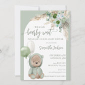 Invitation Baby shower Bearly Wait Green Boho Bear (Devant)
