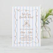 Invitation Baby shower Bearly Wait Hand Drake Blue Stripes (Debout devant)