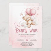Invitation Baby shower Bearly Wait Pink Ballots (Devant / Derrière)