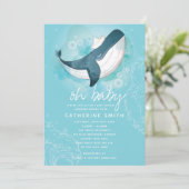 Invitation Baby shower bébé baleine garçon (Debout devant)