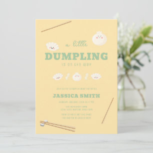 Invitation Baby Shower Bébé Bao Dumpling Vert Jaune Kawaii 