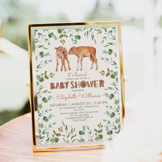 Invitation Baby shower bébé bison jumeaux mignonne