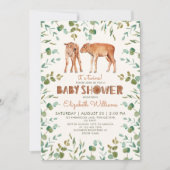 Invitation Baby shower bébé bison jumeaux mignonne (Devant)