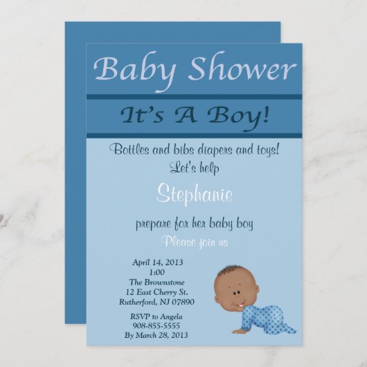 Invitation Baby shower Bébé Bleu (Devant / Derrière)