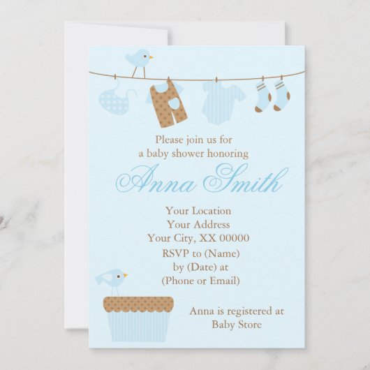 Invitation Baby shower Bébé bleu (Devant)