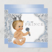 Invitation Baby shower Bébé Bleu Argent Prince (Devant / Derrière)