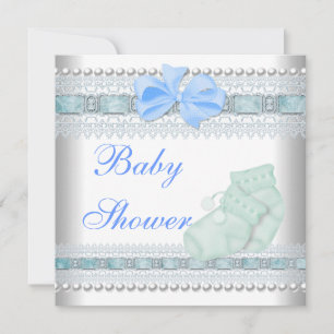 Invitation Baby shower Bébé Bleu Booties Pearl Lace