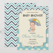 Invitation Baby shower bébé bleu caricature mignonne (Devant / Derrière)