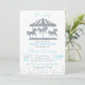 Invitation Baby shower bébé Bleu & Carrousel Argent (Debout devant)