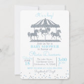 Invitation Baby shower bébé Bleu & Carrousel Argent (Devant)