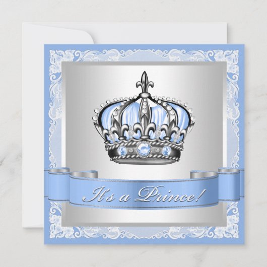 Invitation Baby shower Bébé bleu et argent Prince (Devant)