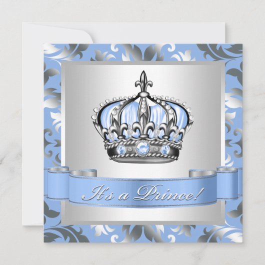 Invitation Baby shower Bébé bleu et argent Prince (Devant)