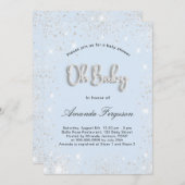Invitation Baby shower bébé bleu garçon argent parties scinti (Devant / Derrière)