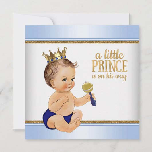 Invitation Baby shower Bébé Bleu Or Prince (Devant)