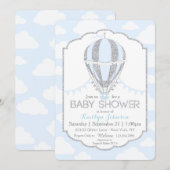 Invitation Baby shower bébé Blue Hot Air Balloon Boy (Devant / Derrière)