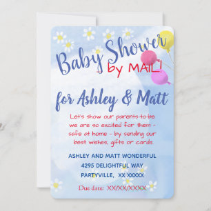 Invitation Baby shower Bébé Boy Daisies Balloons