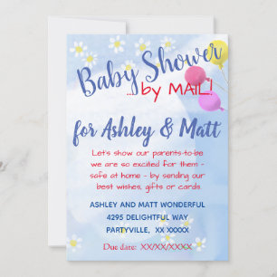 Invitation Baby shower Bébé Boy Daisies Balloons