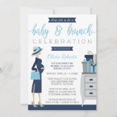 Invitation Baby shower Bébé & Bruch, Bleu, Gris (Devant)